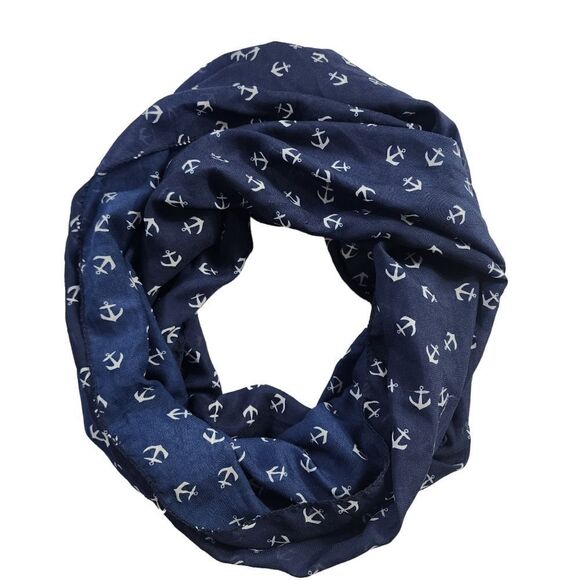 Ella Jonte  Blue White  Anchor  Infinity Scarf - Picture 1 of 5